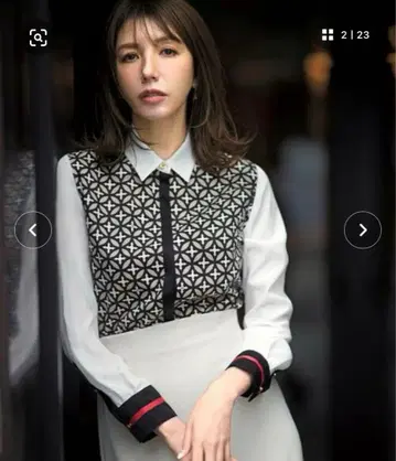 DRESSTERRIOR 미인백화/미카 씨 착용 오버랩 서클 콤비 셔츠