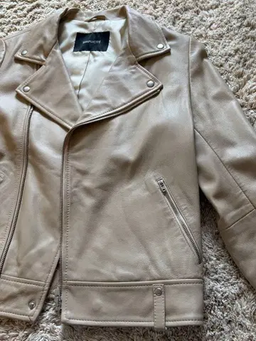 SIMPLICITE 베이지 가죽 라이더 자켓