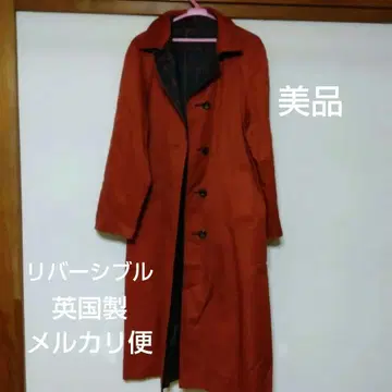 오렌지 롱 코트 체크 무늬 안감