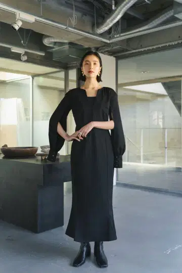 Knuth Marf 슬릿 슬리브 롱 원피스 블랙 S