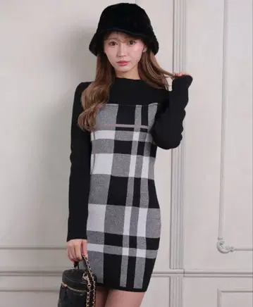 LIPSERVICE 악센트 체크 자카드 원피스