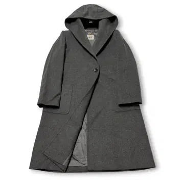 새상품급 후데트 울 캐시미어 코트 롱 코트 그레이 후드 있음