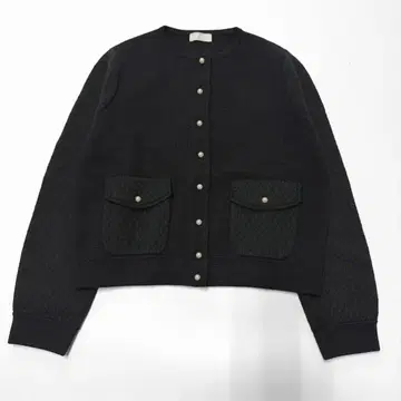 보르지 니트 자켓 펄 버튼 블랙 노카라 투모로우랜드