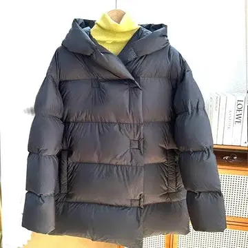 후드 부착 다운 자켓 [블랙] 화이트 덕 L 사이즈 경량 방한 출퇴근