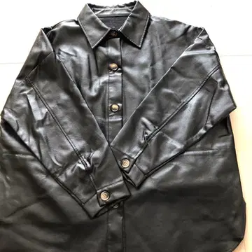 남성용 M 사이즈 블랙 가죽 풍 버튼 셔츠 자켓