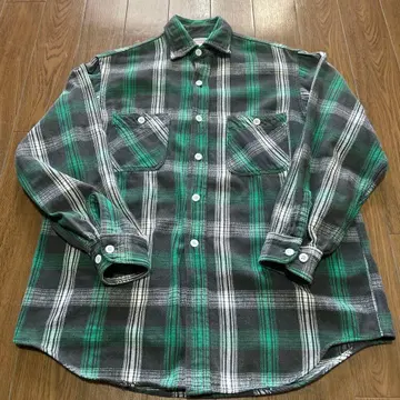 pennys 플란넬 셔츠 60s 그린 블랙 화이트 좋은 배색 빈티지