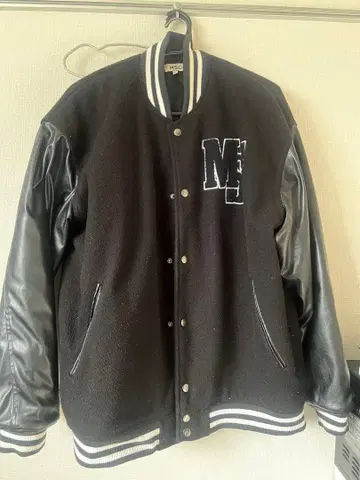 바시티 자켓 블랙 울 가죽