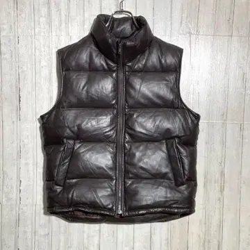 VINTAGE 양가죽 다운 베스트 자켓 양가죽 다크 브라운
