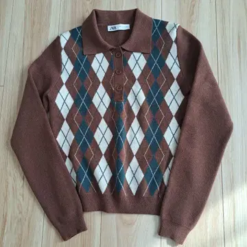 ZARA 니트 아가일 무늬 브라운 S
