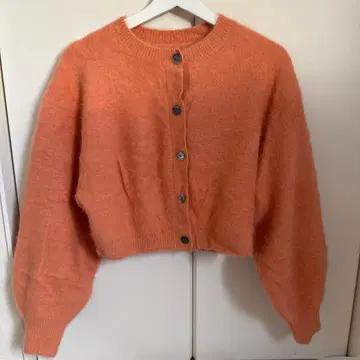 캐시미어 스웨터 오렌지 버튼 포함 가디건 긴팔