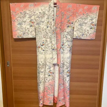새상품급 순수 실크 코몬 기모노 차야츠지 무늬 레트로