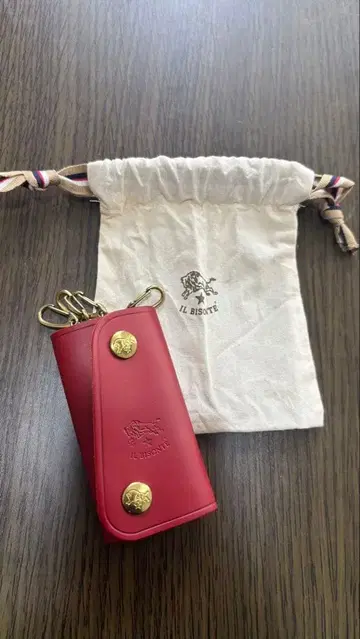 가죽 키케이스 레드 골드 금장 장식