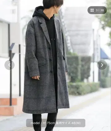 새상품 ADMIXX ATELIER SAB MEN 샤기 체크 롱 코트