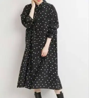 도트 셔츠 미니 원피스 이에나