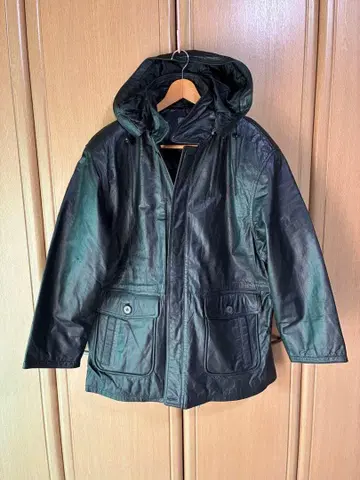 가죽 후드티 자켓 월드와이드 스튜디오 빈티지 소가죽 블랙