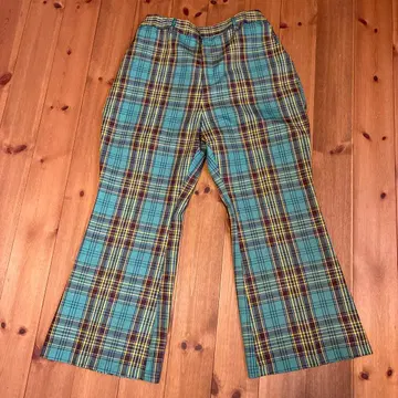 PUNYUS 센터 프레스 체크 플레어 팬츠 그린