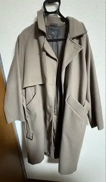 베이지 롱 코트 울 혼방