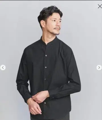 BEAUTY & YOUTH 블랙 코튼 밴드 카라 셔츠