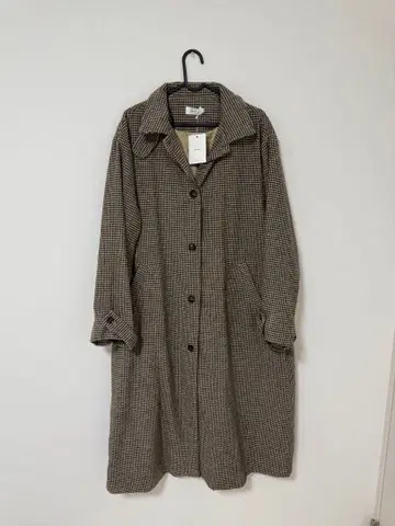 callautia 하운드투스 체크 스탠드 칼라 롱 코트