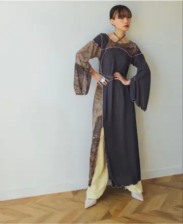 sahara 비대칭 그레이 긴팔 원피스 switching dress