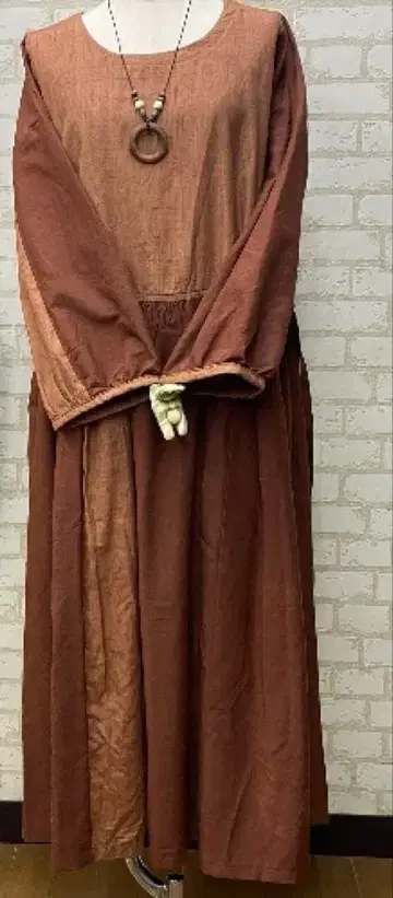 벽돌색  리메이크 개더 원피스