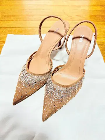 [ 미사용 새상품 ] ZARA 비쥬 큐빅 메쉬 하이힐 38 사이즈