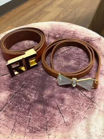브라운 가죽 벨트 세트 RC 로고 리본형 로데오 크라운 벨트 세트