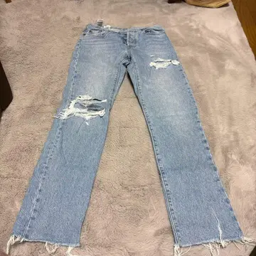 리바이스 데미지 데님 팬츠 라이트 블루 프린지