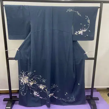 6584 숯 네이비 카츠라 유미 호몬기 기모노 순수 실크 미사용품