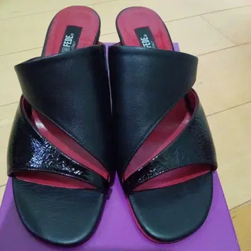 일본제 가죽 샌들 블랙/레드 nadia fede 23cm