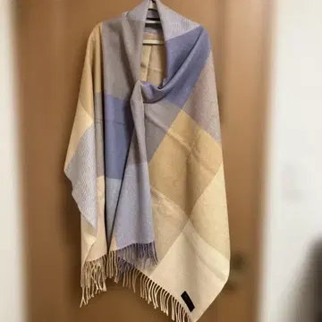 캐시미어 함유 대형 스톨 체크 무늬 베이지 퍼플