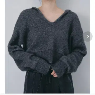 V넥 후드 스웨터 그레이