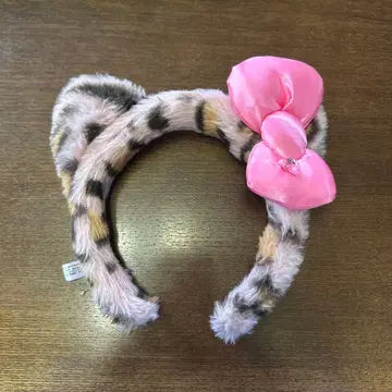 레오파드 무늬 리본 포함 키티 머리띠