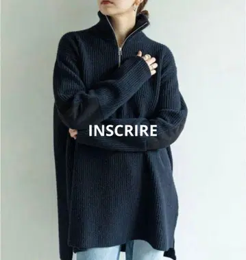 INSCRIRE 하프 지퍼 니트 드라이버즈 니트 가죽 네이비