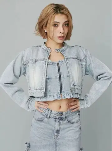 EVRIS 데님 바이커 블루종 데님 자켓