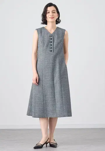 2024AW ANAYI 와플 트위드 플레어 원피스 그레이