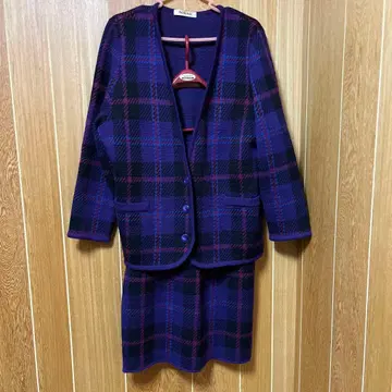 Saint joie 울 니트 셋업 퍼플 체크