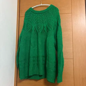 studioCLIP 3게이지 중심 패턴 니트 풀오버 그린 프리 사이즈