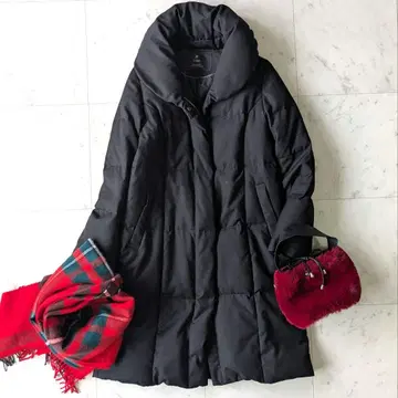 이네드 INED 다운 자켓 코트 블랙 숄카라