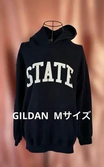 GILDAN 네이비 STATE 프린트 풀오버 후드티