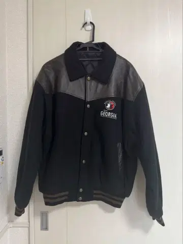 GEORGIA 바시티 자켓 블랙 양가죽