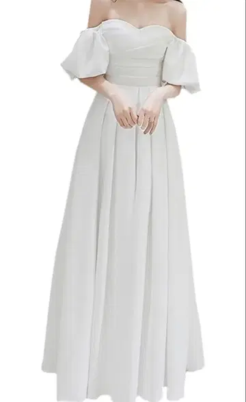 화이트 오프숄더 롱 드레스