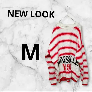 NEW LOOK [ M ] 빨간색과 화이트 스트라이프 니트 스웨터