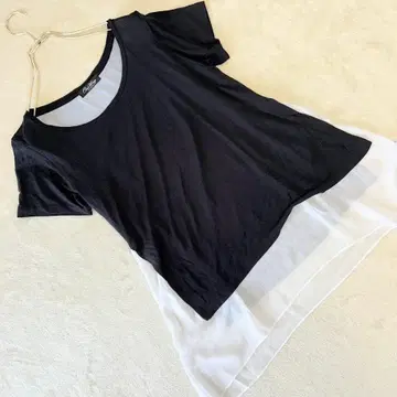 원웨이 레이어드 스타일 T셔츠 티셔츠 쉬폰 콤비 성숙 캐주얼 M