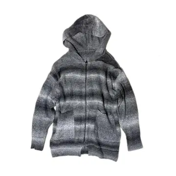 그레이 스트라이프 후드 부착 후드티 니트