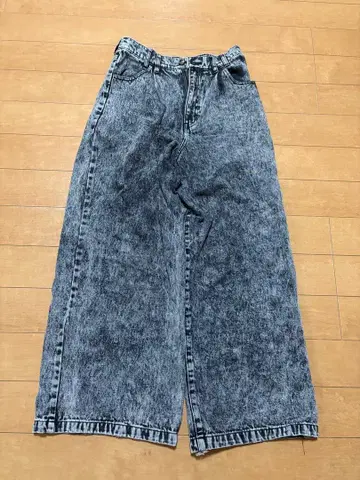 그레이 와이드 데님 팬츠 서스펜더 포함