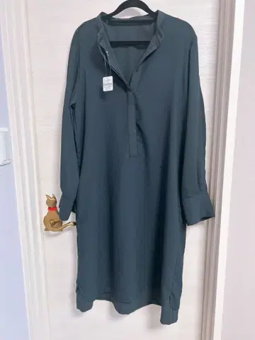 셔츠 원피스 긴팔 플리츠 미사용 네이비 컬러