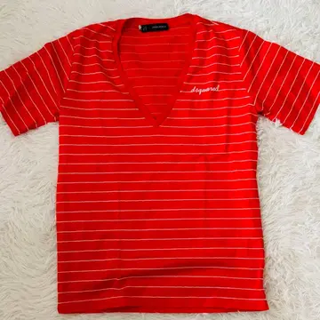 컨디션 최상 디스퀘어드 T셔츠 S 로고 자수 레드 화이트