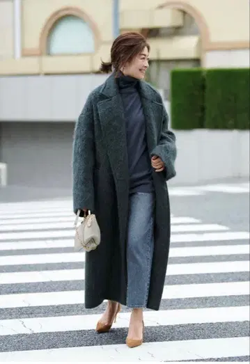 haunt 다크 그린 샤기 롱 코트