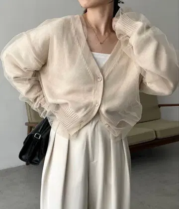 카프리슈 마쥬 튤 레이어드 가디건 베이지